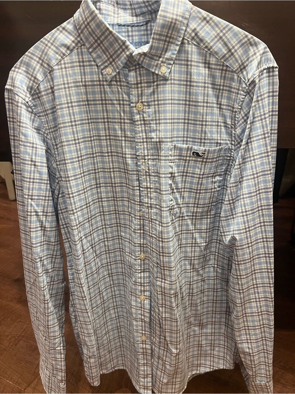 Vineyard Vines Men's Blue and White Plaid Button-Down Shirt